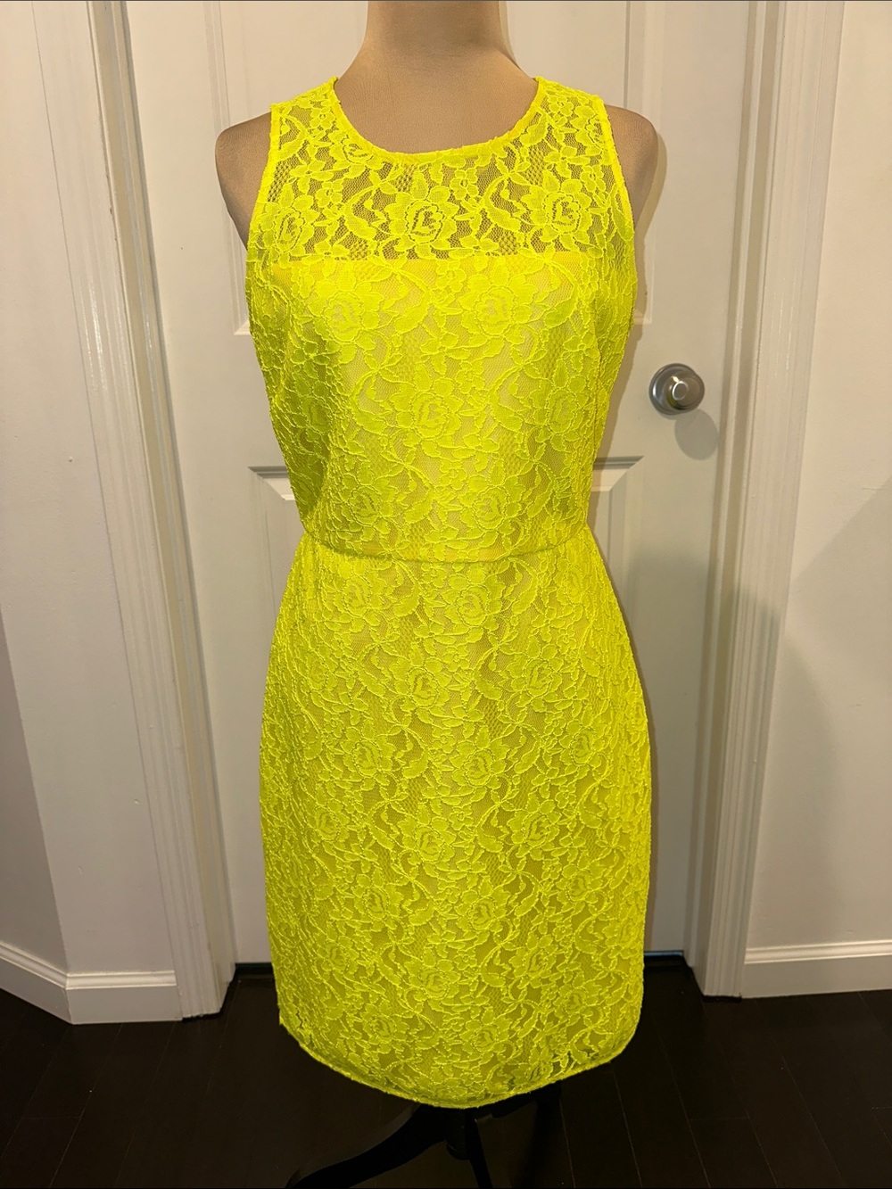 J. Crew Vibrant Neon Yellow Lined Lace Dress. NWOT